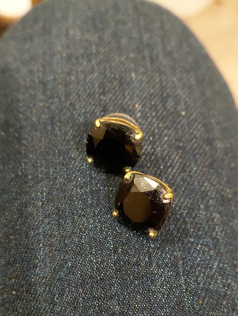 Black Faceted Stud Earrings with Gold Setting